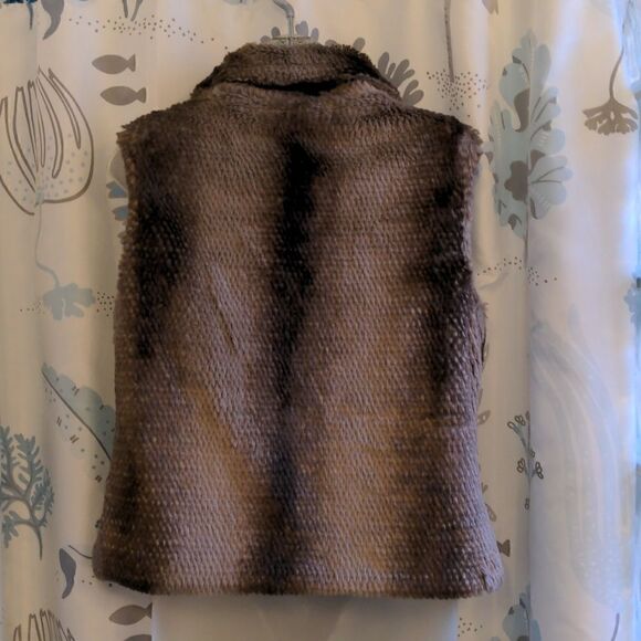 Aqua Taupe Faux Fur Vest w/ Wide Collar Size S - Picture 4 of 11